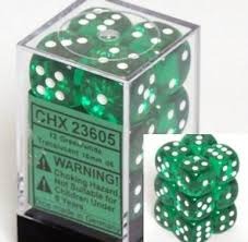 CHX23605: 16mm D6 Translucent: Green/White Dice Block